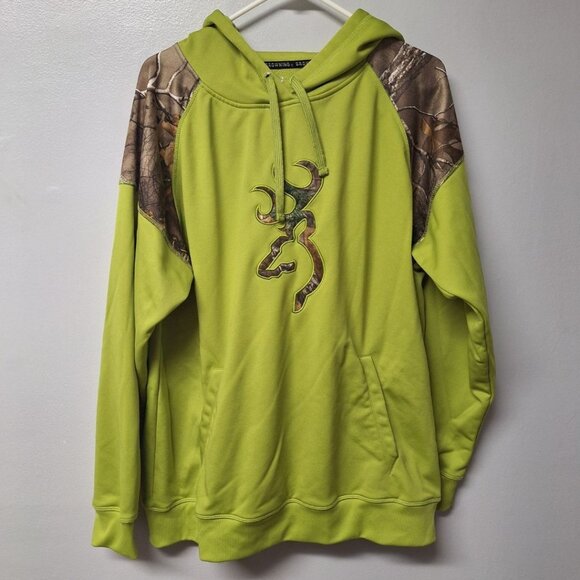 Browning Green Camouflage Hoodie Sweatshirt Bright Mens Large Hunting Yooper - Picture 1 of 8